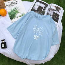 Camisetas informales Harajuku Kawaii para mujer, Tops con estampado de dibujos animados de conejo BAKA, moda coreana holgada, ropa de calle de amigos 2024 - compra barato