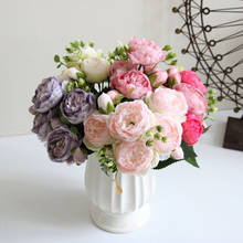 5 больших головок и 4 маленьких бутона 30 см розовый Искусственный Пион из шелка цветы букет поддельные цветы для дома Свадебные украшения 2024 - купить недорого