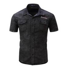 New Mens Casual Jeans Shirt High Quality 100% Cotton Denim Shirts Short Sleeve Chambray Shirts Brand Clothing EU Size 2024 - buy cheap