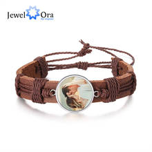 JewelOra Personalized Photo Leather Bracelets Fashion Charm Braided Rope Brown Bangle Customize Adjustable  Jewelry Gift for Men 2024 - buy cheap