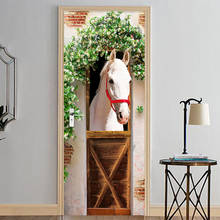 Modern Creative Door Sticker 3D Wallpaper White Horse Living Room Bedroom Wall Sticker PVC Self Adhesive Waterproof Home Decor 2024 - buy cheap