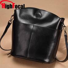 Women Black Genuine Leather Shoulder Bucket Bag New Tide Ladies Fashion Casual Handbags Wild Simple Leather Messenger Bag F312 2024 - buy cheap