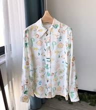 Women's 100% Silk Floral Shirt Turn-down Collar Long Sleeve Loose Single Breasted Blouse 2024 - buy cheap