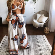 Conjunto de chándal con estampado bohemio para Mujer, Ropa interior holgada de pierna ancha, estilo playero, 2 uds., novedad de verano 2024 - compra barato