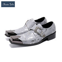 Zapatos Oxford de fiesta para hombre, calzado de piel auténtica con punta cuadrada y hebilla, estilo Monje, para boda, color gris, nuevo 2024 - compra barato