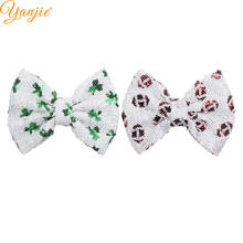 10pcs/lot Festival Embroidery Clover Sequin Bows 5'' Giltter Hair Clips For Girls Barrette Hairbow DIY Hair Accessories Headwear 2024 - buy cheap