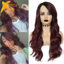 Synthetic Wigs For Black Women Long Wavy Side Part Hair Wig With Bangs Red Burgundy Color Natural Soft Cosplay Hairstyle X-TRESS 2024 - buy cheap