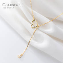 Colmobwei colar de coração duplo para mulheres, deslumbrante claro forma de corrente em y cz 925 acessórios de joias de prata esterlina 2024 - compre barato