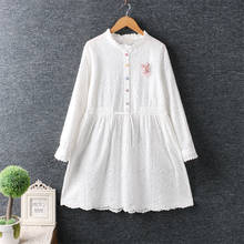 2021 New Spring Women Dress Mori Girl Fresh Long Sleeve White Cotton linen Embroidery Loose Midi Dress Women 2024 - buy cheap