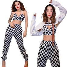 Women Jazz Hip Hop Costumes White Top Plaid Bra Pants Street Dance Clothes Adults Stage Performance Clothing Rave Outfits DT1740 2024 - buy cheap