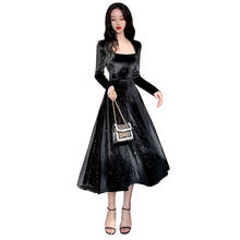 ZB4295 2020 new Spring autumn socialite women fashion elegant sexy velvet black dress cheap wholesale 2024 - buy cheap