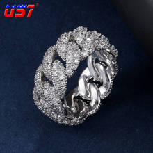 US7 Новое кубинское звено цепи кольцо для мужчин Bling Iced Out кубический циркон хип-хоп панк кольца преувеличенное уличное кольцо артиста 2024 - купить недорого