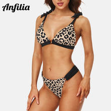 Anfilia-Conjunto de Bikini para mujer, traje de baño de 2 piezas con cuello en V y hombros descubiertos, corte alto, Tanga atrevido 2024 - compra barato