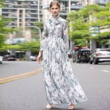 IVY HE Fashion Women's Dress 2021 Runway Long Sleeve Print Chiffon Floor Length Bohemian Vacation Dress Lady Evening Party Robe 2024 - buy cheap