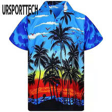 URSPORTTECH 2021 Summer Men Shirt Short Sleeve Cotton Loose Casual 3D Print Vacation Beach Tops Blouse Plus Size Shirt Men Big 2024 - buy cheap