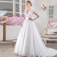 Vestido de noiva de mangas compridas vestidos de noiva de cetim com beadings vestidos de noiva 2024 - compre barato