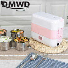 DMWD Electric Heating Lunch Box Two Stainless steel Food Container Mini Hot Rice Cooker Steamer Meal Lunchbox Bento Warmer EU US 2024 - buy cheap