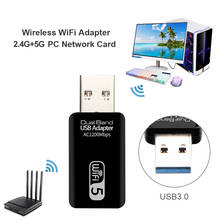 1200Mbps USB Wifi Network Card Adapter 2.4G/5G Dual-Band Wireless Receiver Dongle AC wifi Adapter for Windows 7/8/10 Mac OS 2024 - buy cheap