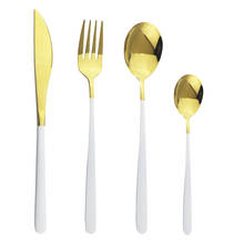 White Gold Plate Dinner Fork Spoon Knife Set 4Pcs Dinnerware Set Stainless Steel Cutlery Set Tableware Gold Spoon Service for 1 2024 - buy cheap