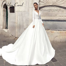 Ashley Carol Long Sleeve Wedding Dress 2022 Elegant Satin Bridal V-neck Simple Princess A-Line Bride Dresses Vestido De Noiva 2024 - buy cheap