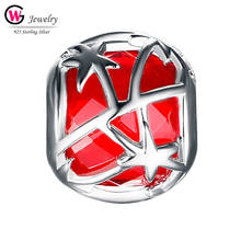 GW 925 Sterling Silver Charms Red Enamel Stripe Stars Design Beads Fit For Original Pandora Charm Bracelet Jewelry Diy Making 2024 - buy cheap