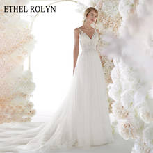 Ethel rolyn sexy v-decote sem costas vestido de casamento 2022 miçangas apliques vestidos de noiva brilhando vestidos de noiva 2024 - compre barato
