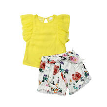 Citgeett Summer 1-6Years Kids Baby Girls Floral Outfits Clothes T-shirt Yellow Tops+ Shorts Pants Outfit Set Clothes 2024 - buy cheap