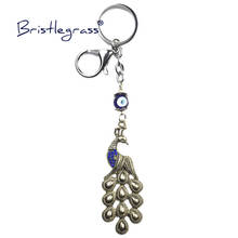 BRISTLEGRASS Turkish Blue Evil Eye Rhinestone Peacock Key Chains Ring Holder Keychains Amulet Blessing Pendants Lucky Charm Gift 2024 - buy cheap