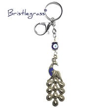 BRISTLEGRASS Turkish Blue Evil Eye Rhinestone Peacock Key Chains Ring Holder Keychains Amulet Blessing Pendants Lucky Charm Gift 2024 - buy cheap