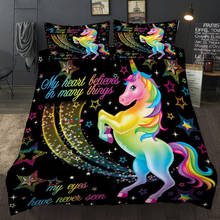 Black Unicorn bed Clothess set Fairytale Sparkling Stars Bedding Set Child's favorite duvet cover polyester horse bedclothes 2024 - buy cheap