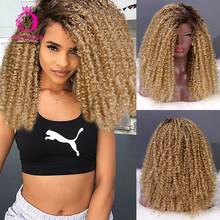 Длинный синтетический парик OLEY для чернокожих женщин, термостойкий кудрявый Синтетический на сетке, с эффектом омбре, для косплея 2024 - купить недорого