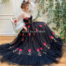 Black Elegant A-Line Evening Dress Full-Length Celebrity Dress Prom Dress Embroidery Robe De Soiree Aibye Vestido de festa Dubai 2024 - buy cheap