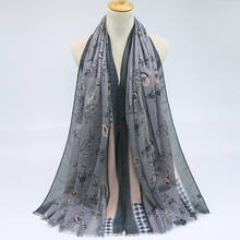Bufanda de algodón mercerizado con estampado de flores para mujer, chal de flecos hijab musulmán para mujer, bufandas 2020 nueva Estilo de primavera 2024 - compra barato