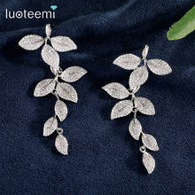 LUOTEEMI New Luxury White Gold-Color Korean Design Cubic Zirconia Drop Earring Long Leaf Statement Brincos For Women Wedding 2024 - buy cheap