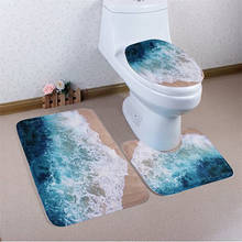 3 pçs banheiro antiderrapante esteiras estilo oceano azul pedestal tampa do tapete toalete capa de banho poliéster moderno assento de toalete decoração de casa 2024 - compre barato