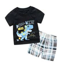 Новое поступление, летняя футболка и шорты для маленьких мальчиков с динозавром, комплект одежды из 2 предметов, одежда для сна для девочек, детская одежда для сна 2024 - купить недорого
