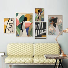 Pintura abstracta geométrica en lienzo, póster escandinavo e impresiones Vintage de chica, imágenes artísticas de pared para decoración de sala de estar y cocina 2024 - compra barato