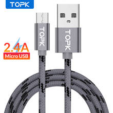 Topk cabo micro usb an09 2.4a, cabo de carregamento de sincronização rápida de dados, android, microusb cabos de telefone celular para samsung, xiaomi, lg 2024 - compre barato