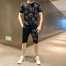 selling brand men's and women's Tracksuit diamond quality   T-shirt+personality rhinestone shorts 2-piece set 2024 - buy cheap