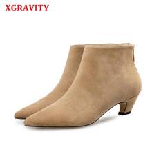 XGRAVITY Hot Sales 2020 New Spring Winter Fashion Pointed Toe High Heel Chunky Shoes High Heel Woman Boots Warm Ankle Shoes S085 2024 - buy cheap