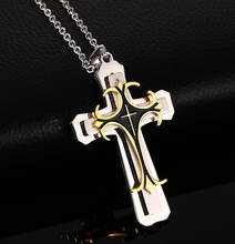 2019 Hot New Fashion Cross Pendant Necklace for Man Multi-layer Metal Creative Cross Gold and Silver Pendant Long Men Jewelry 2024 - buy cheap