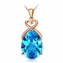 Luxo 5 quilates aquamarine azul cristal topázio pedras preciosas diamantes pingente colares para mulher 18k rosa ouro gargantilha corrente jóias 2024 - compre barato