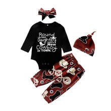 Newborn Infant Baby Girl Clothes Sets Cowboy Print Tops+Pants+Hat+Headband 4PCS Infant Baby Girl Clothing Outfits 2024 - buy cheap