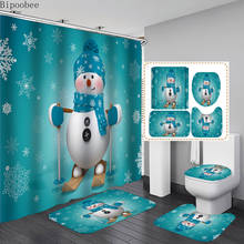Bipoobee Christmas Bathroom Curtain Mat 2020 Merry Christmas Decor for Home Anti-slip Rug Cover Toilet Bath Mat Shower Curtains 2024 - buy cheap