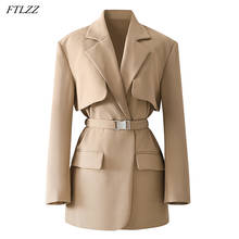 FTLZZ 2022 Spring New  Loose Street Long Sleeve Coat with Belt Solid Color Casual Adjustable Waist Suit Jacket Coat 2024 - buy cheap