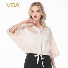 VOA Satin Silk Lapel Multicolor Optional Seven-point Bat Sleeve Hem Lace-up Waist Single-breasted Shirt Women BE92 2024 - buy cheap