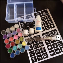 Pó de glitter 24 cores, 2 cola, 2 escovas, kit com modelo para tatuagem temporária, arte de pintura de unhas 2024 - compre barato