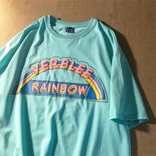 2021 Rainbow Streetwear Verano de gran tamaño Camisa de algodón T Harajuku Tops de manga corta Camiseta teñido camiseta Streetwear D100 2024 - compra barato