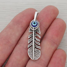 10 x Tibetan Silver Feather Blue Eye Charms Pendants for Necklaces Earring DIY Jewelry Making Findings 48x12mm 2024 - buy cheap