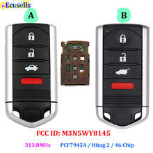 3+1 Button Keyless Go Intelligent Remote Key 313.8MHz PCF7945A/HITAG 2/46 Chip for Acura ZDX TL FCC ID: M3N5WY8145 HON66 Blade 2024 - buy cheap